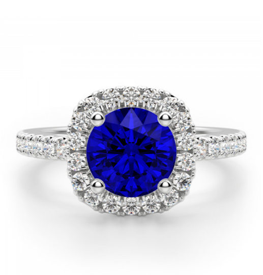 Sapphire Center Stone with Diamond Halo