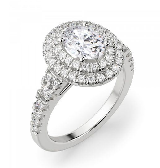 Oval Cut Engagement Ring with a Double Halo