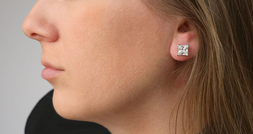 Princess Cut Filigree Stud Earrings